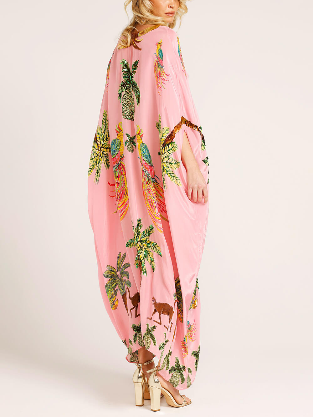 Unik Drop Shoulder Sleeve Coconut Tree Printed Dress - Rosa