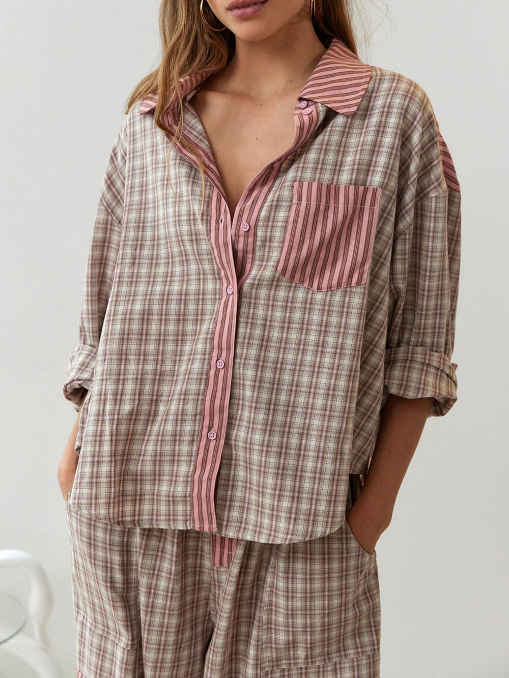 Conjunto de pijama con empalme suelto rosa