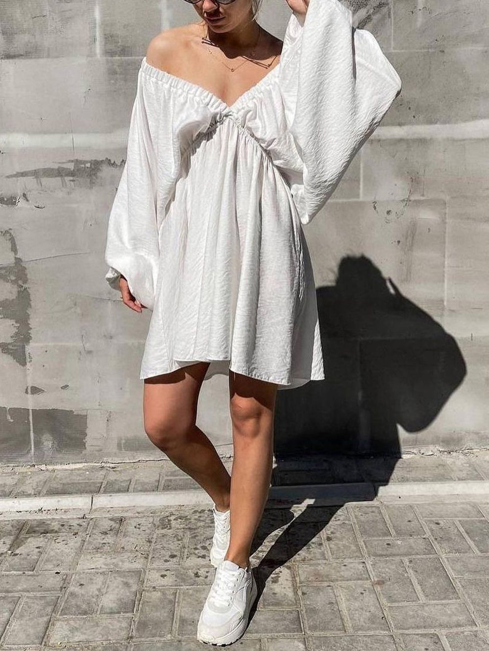 Woven Plunge Skater Mini Dress