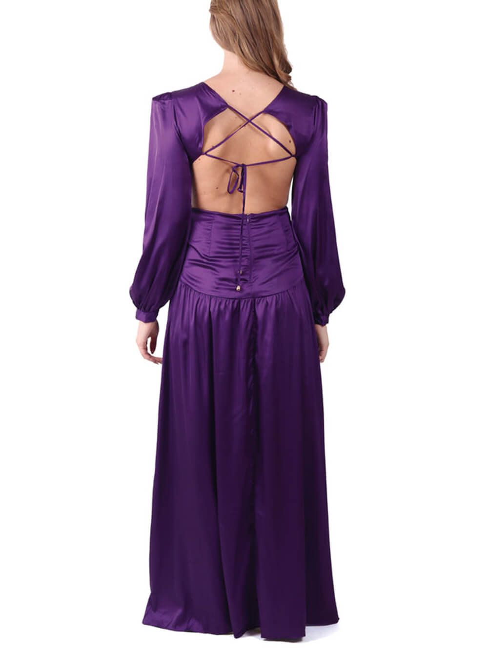 Sukienka maxi z dekoltem w kształcie litery V, wycięciem w talii i falbaną
