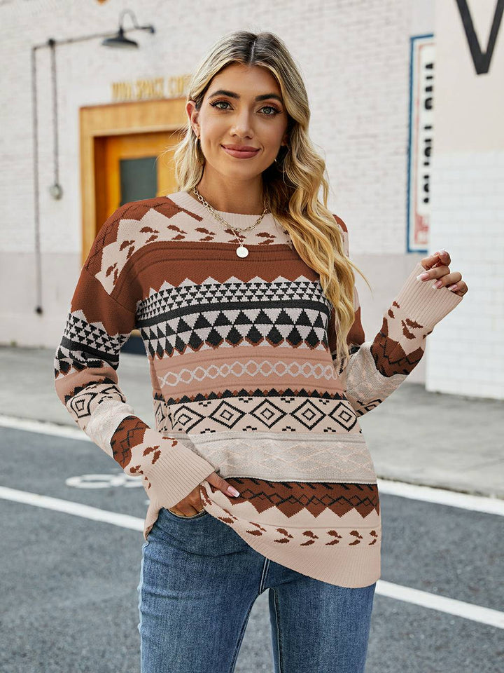 Jacquard Multicolor Patchwork Strécken Sweater