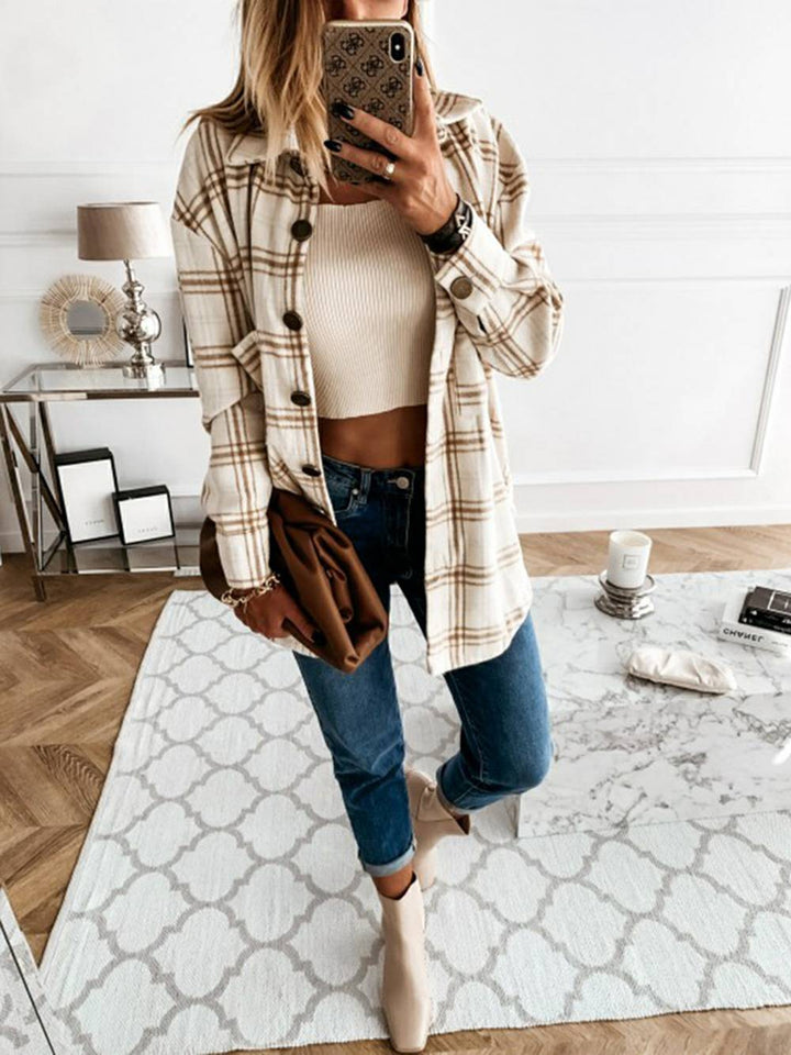 Plaid Casual Brushed Wool Cardigan Jacket