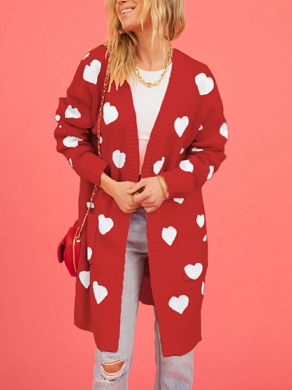 Cardigan in maglia a cuore