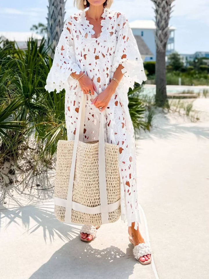 Virágos szemű csipke Cover Up Beach Midi ruha