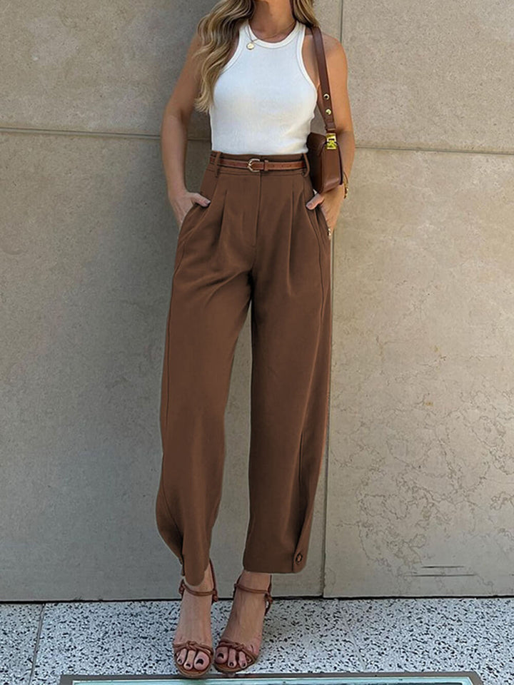 Stylish Loose High Waisted Drawstring Suit Pants