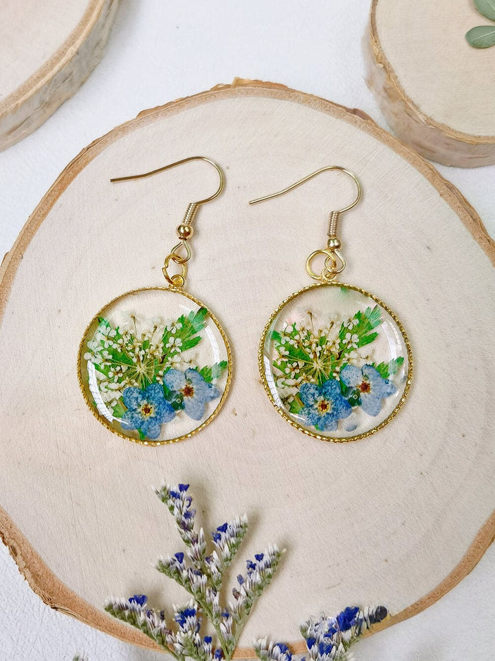 Resin Pressed Flower Earrings - Forest Forget Me Not