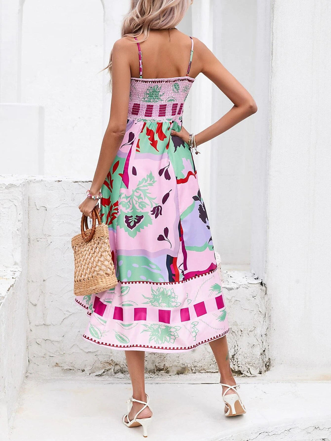 Patchwork Slip Midi-kjole: Abstrakt fargerikt trykt