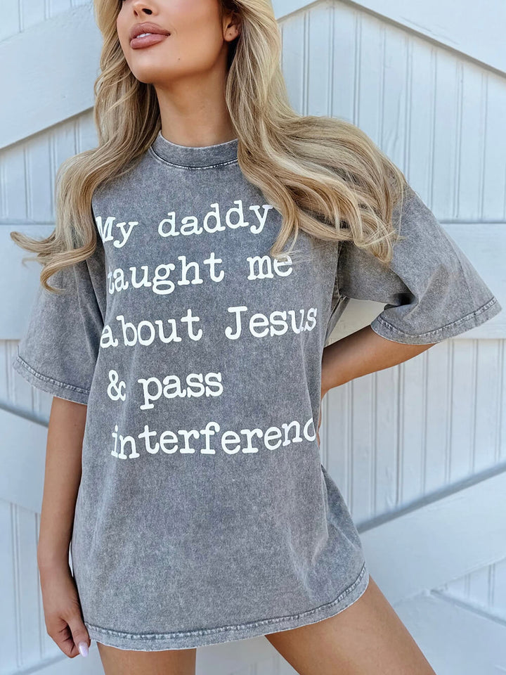 Mineral-Wash My Daddy Lärde mig om Jesus & Pass Interference Grey Tee