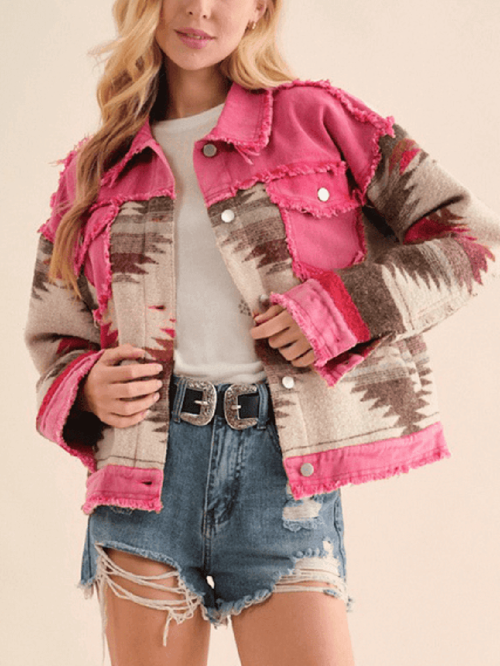 Chaqueta vaquera azteca deshilachada de algodón Dolly