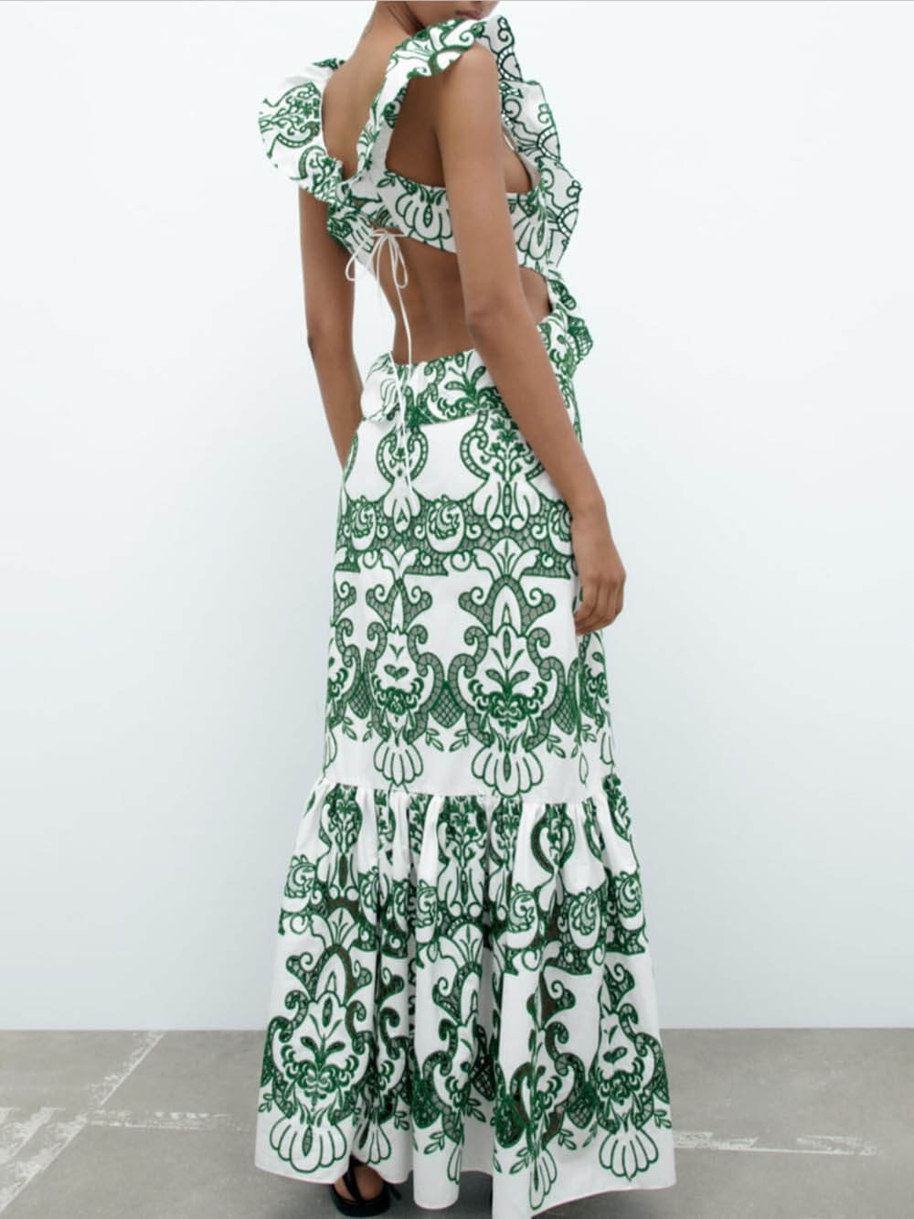 Elegant Unique Ethnic Print Ruffled Lace Dress