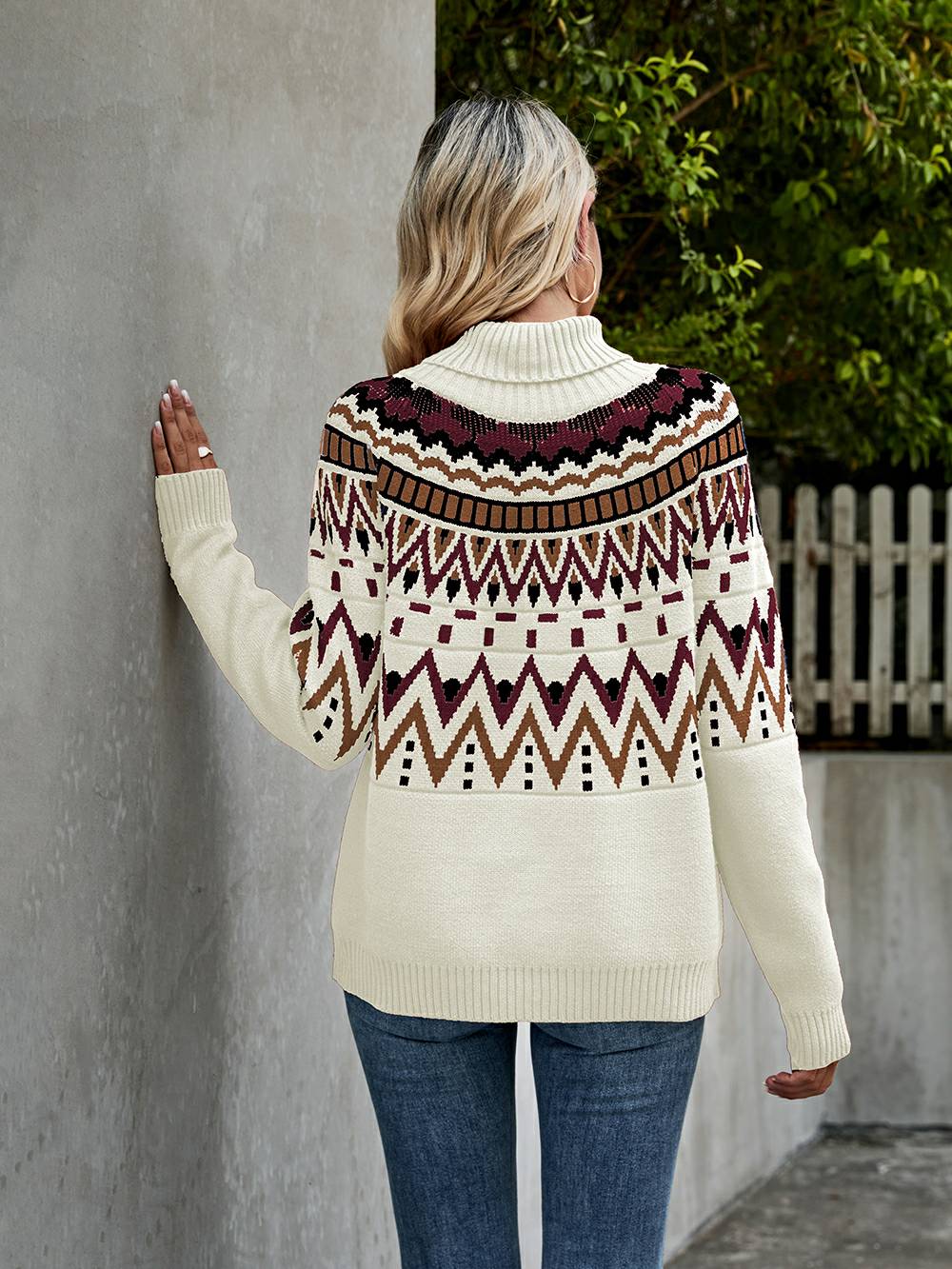 Vintage gestreifter Farbblock-Rollkragenpullover