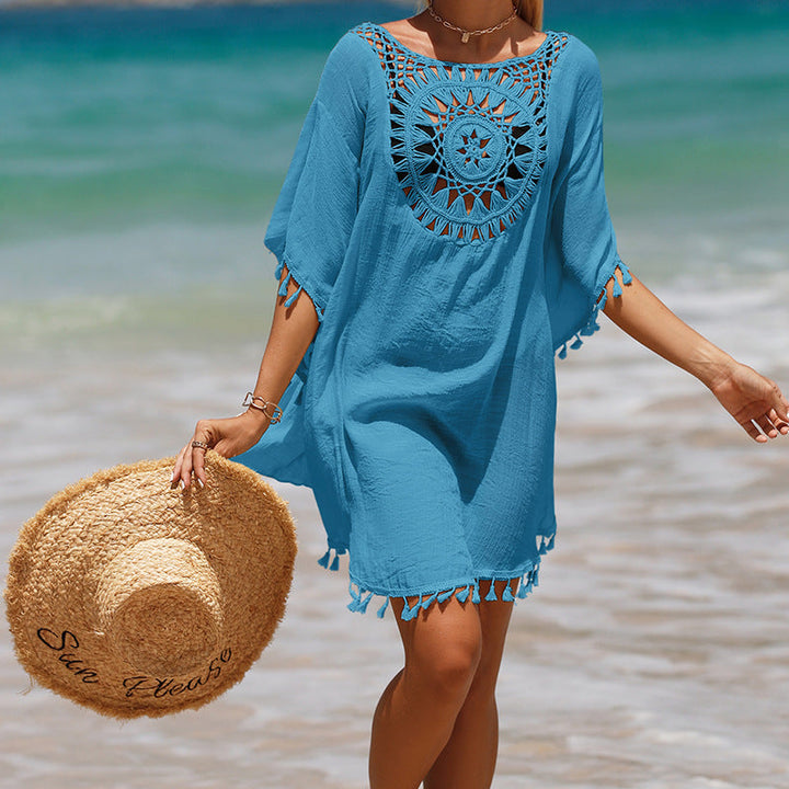 Håndhæklet løs frynser Sunflower Beach Bluse Cover Up