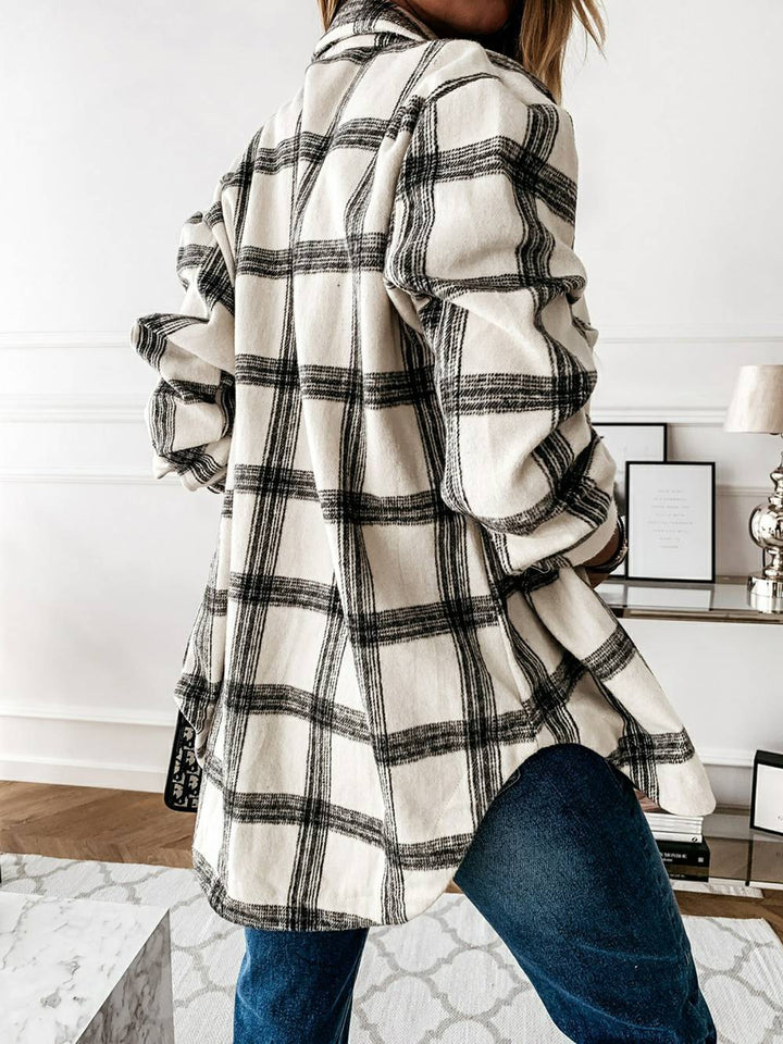 Plaid Casual Brushed Wool Cardigan Jacket