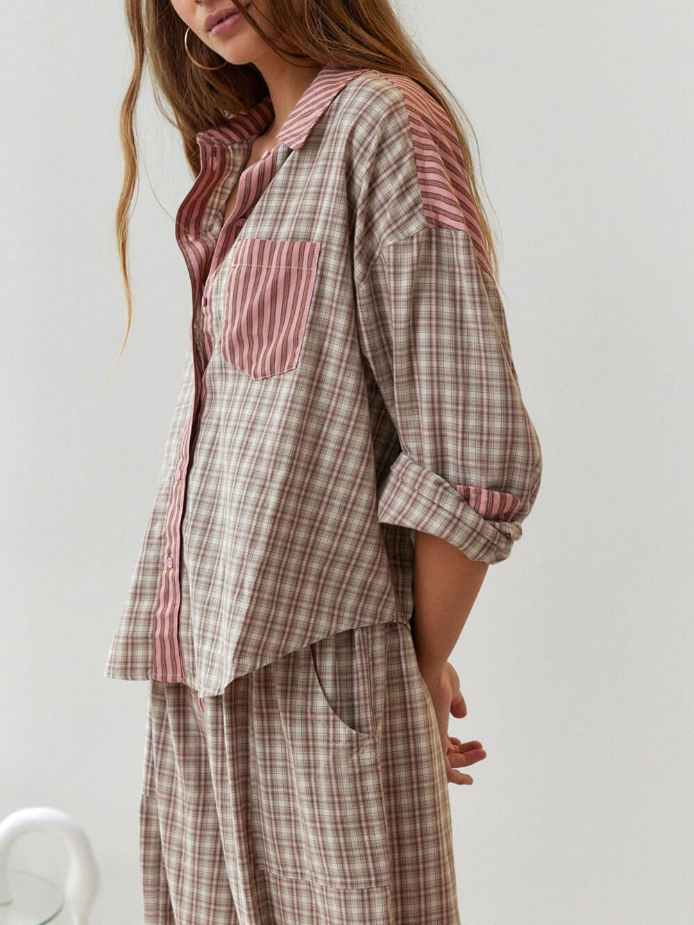 Pink Loose Splice Pyjama Set