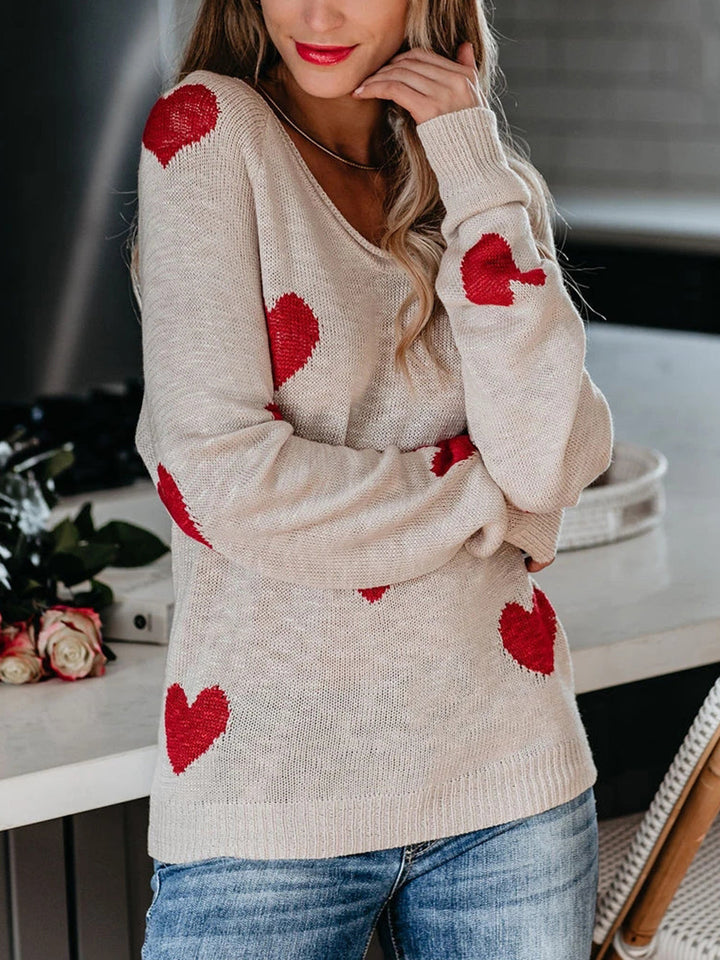 Valentin-napi V-nyakú kötött pulóver
