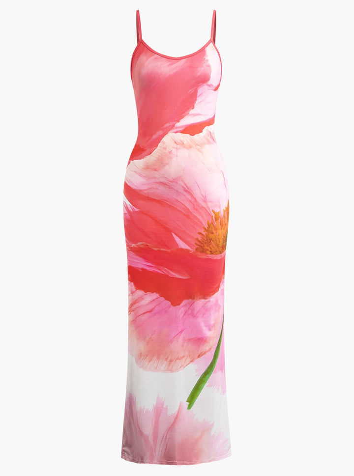 Çiçek Desenli Slip Maxi Elbise