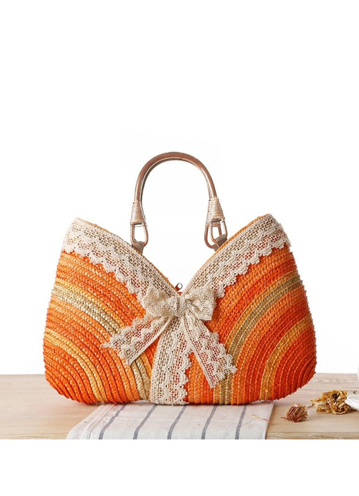 Bolso tote tejido con patchwork de encaje