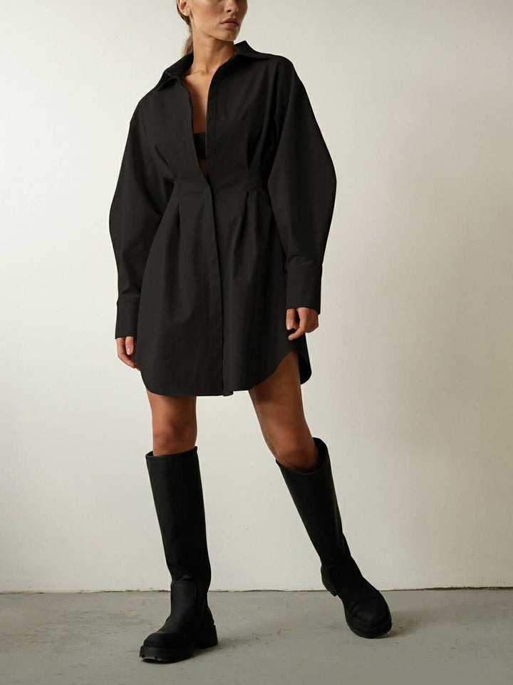 Casual Elegant Solid Patchwork Turndown Collar Shirt Dresses