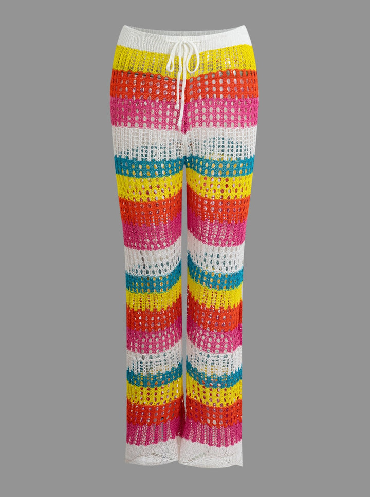 Πλεκτό παντελόνι Color Block Crochet με κούφιο κορδόνι
