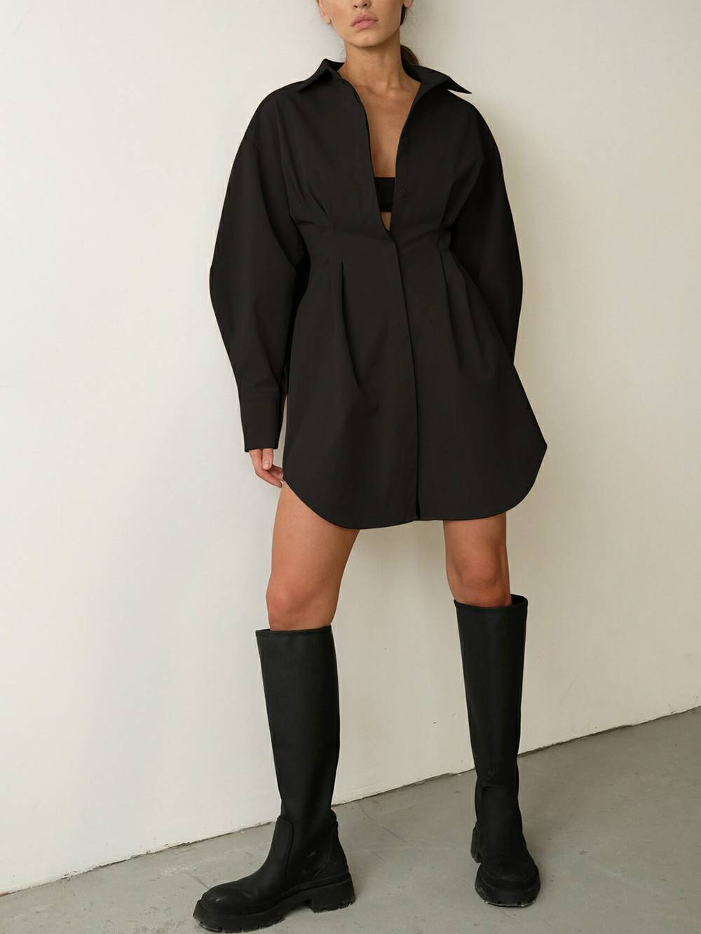 Casual Elegant Solid Patchwork Turndown Collar Shirt Dresses