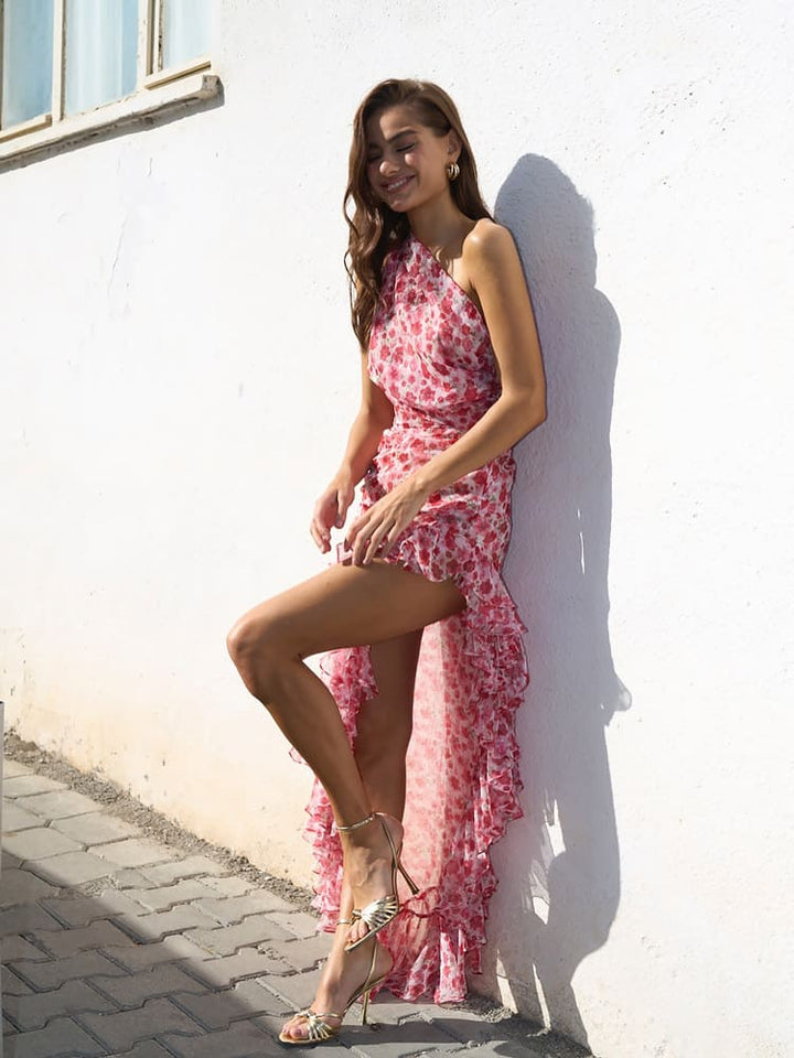 Kidney Ruffle Floral Print Dress