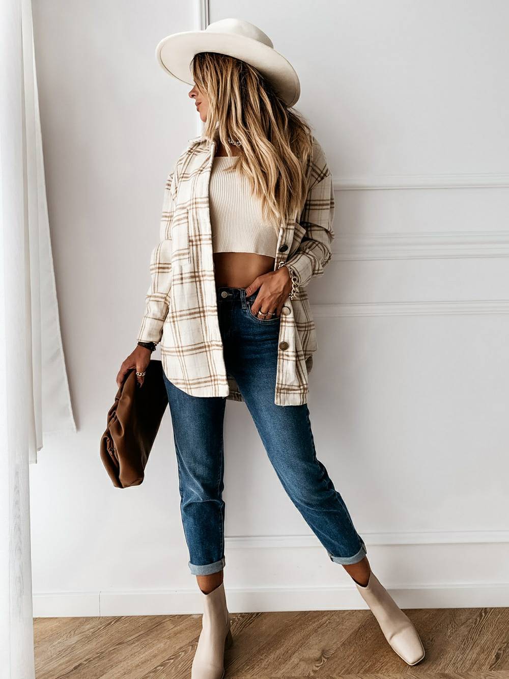 Plaid Casual gekämmt Woll Cardigan Jacket