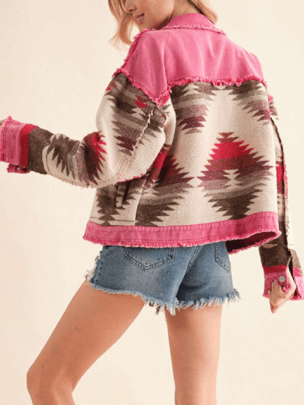 Dolly Cotton Frayed Aztec denimjakke