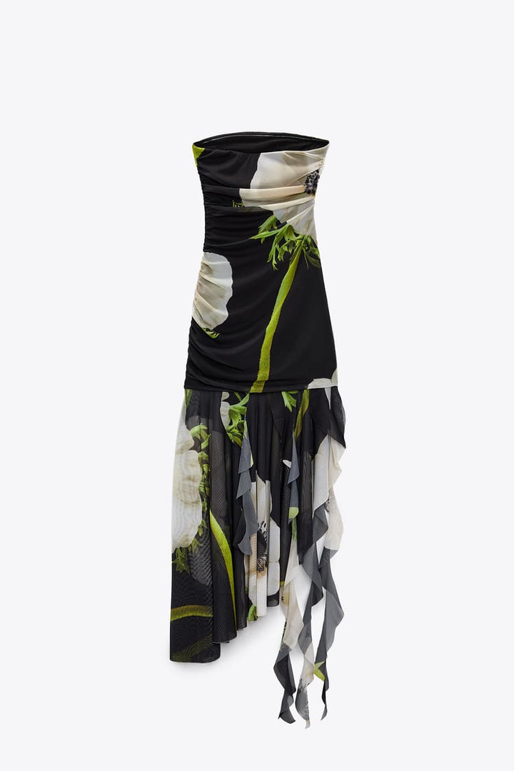 Rochie midi cu tub cu pliuri din plasă florală Gardenia
