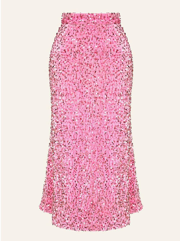 Sequin Decorated Velvet Skirt In Pink