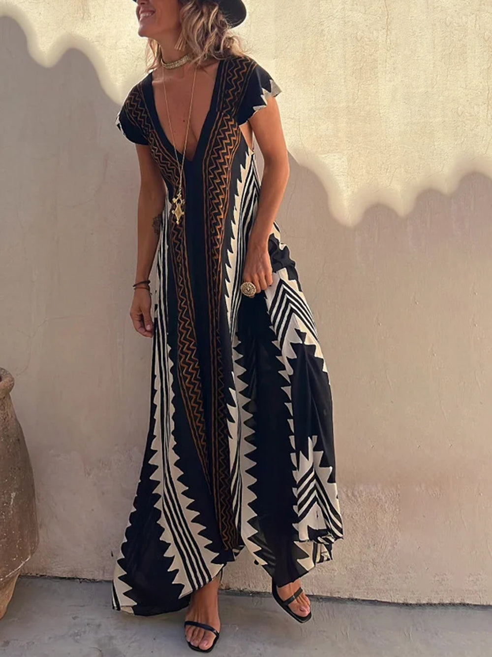 Shannon Bohemian Aztec Print Maxikjole