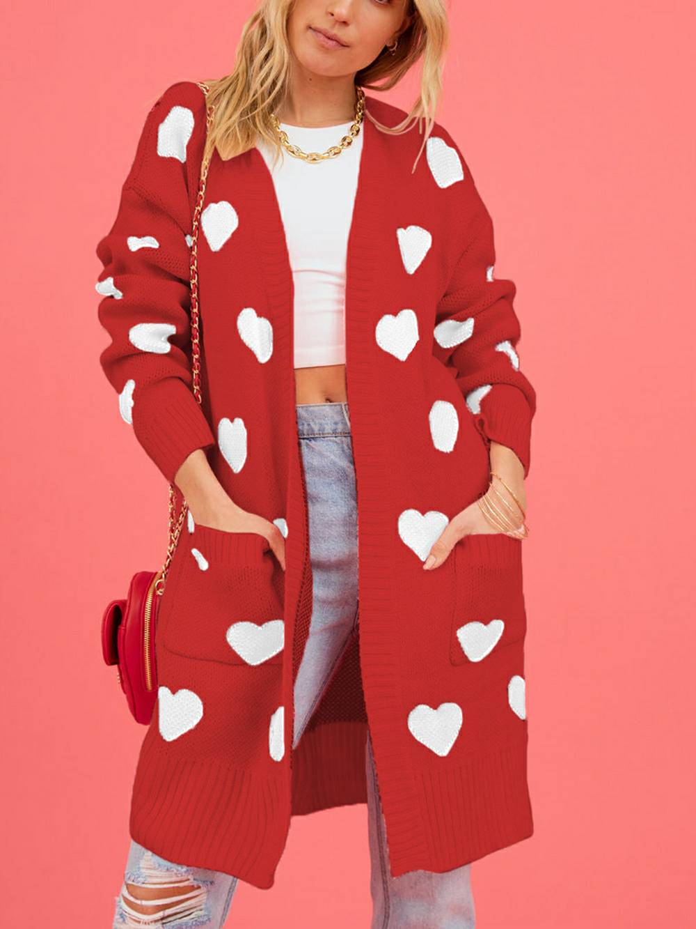 Cardigan in maglia a cuore