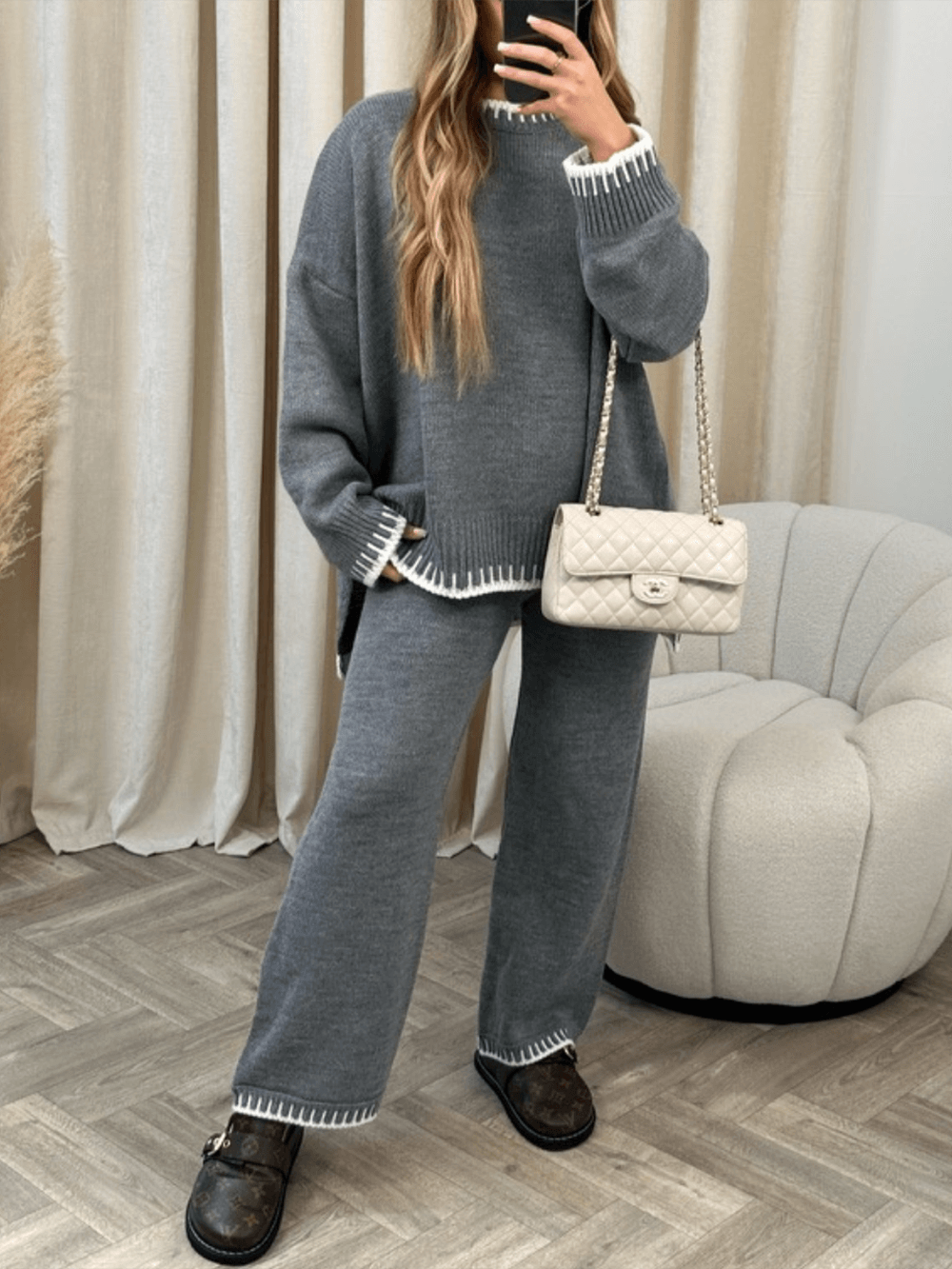 Takaró Stitch Trim kötött pulóver és nadrág