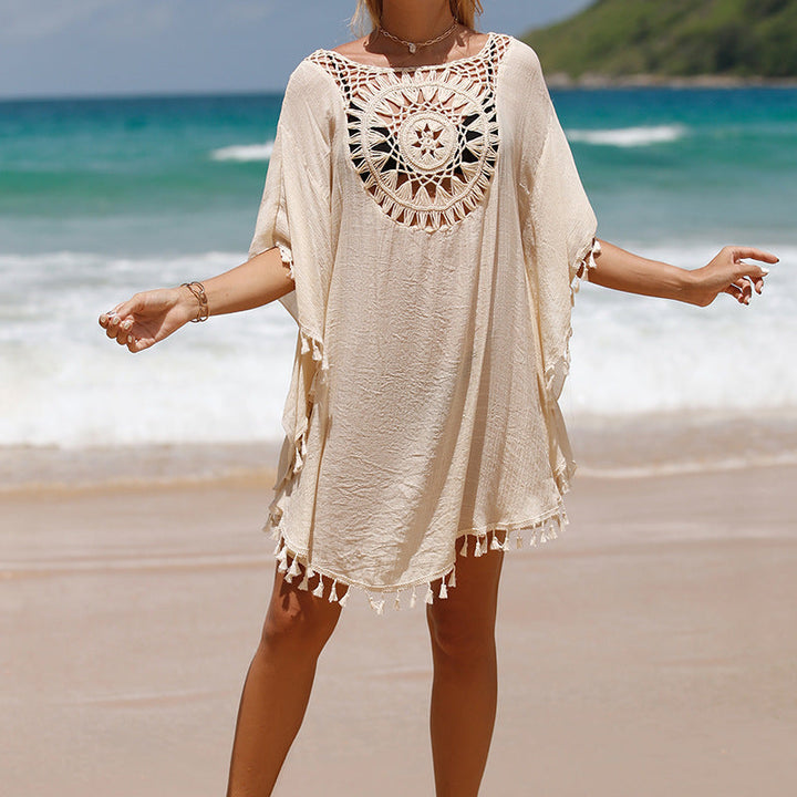 Blouse de plage tournesol à franges amples au crochet à la main