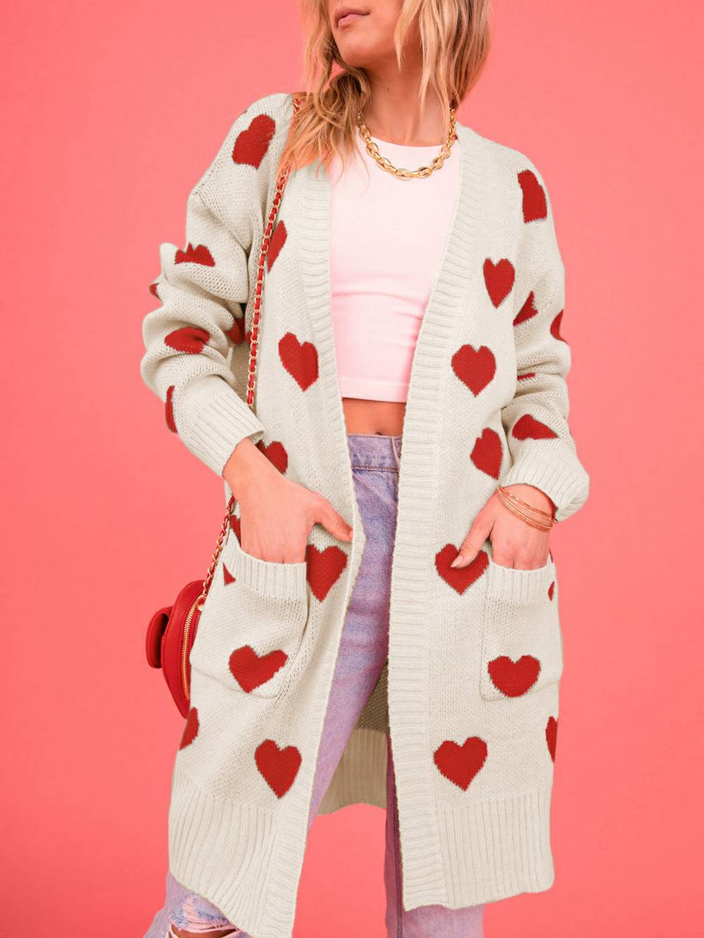 Cardigan in maglia a cuore