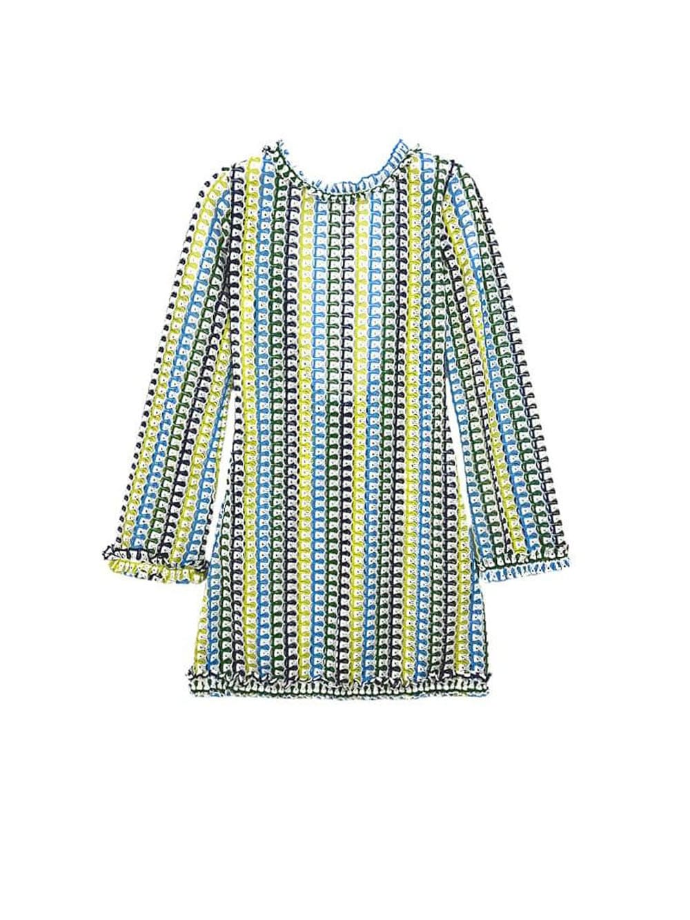 Ruffle Backless Crochet Mini Dress - Yellow & Blue