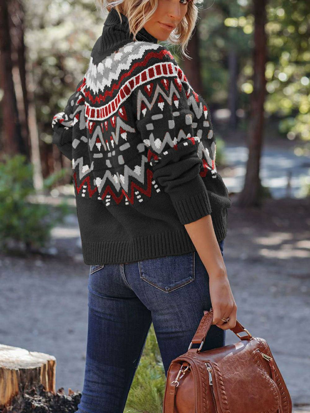 Vintage Striped Color Block Turtleneck Sweater