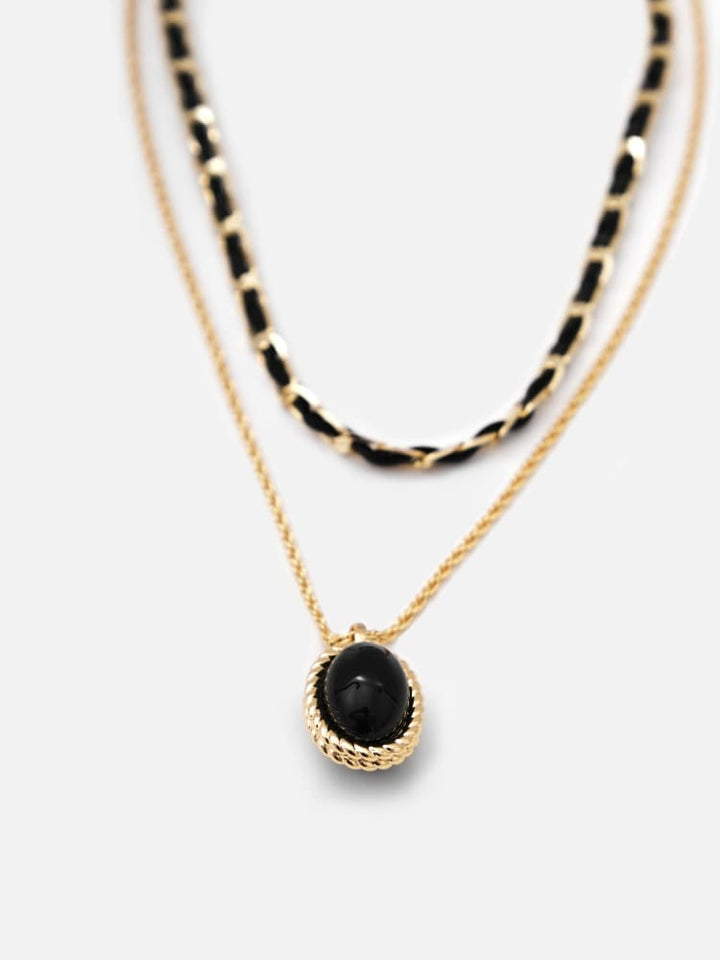 Onyx & Gold Hoop Edelsteen Halskette