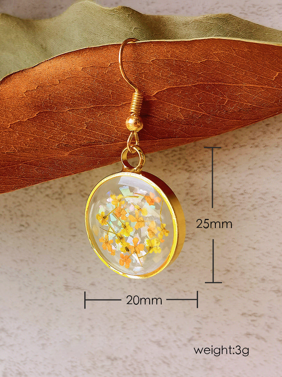Pressed Flower Earrings -Yellow Lily Resin