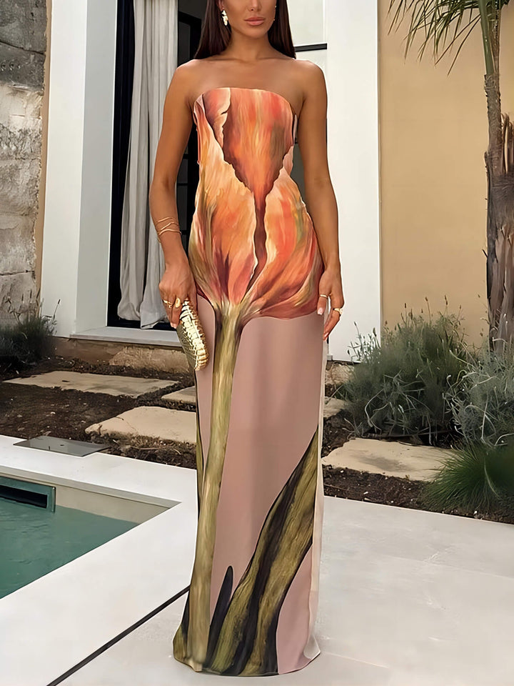 Stilfuld graffititryk ærmeløs off-shoulder maxi-kjole