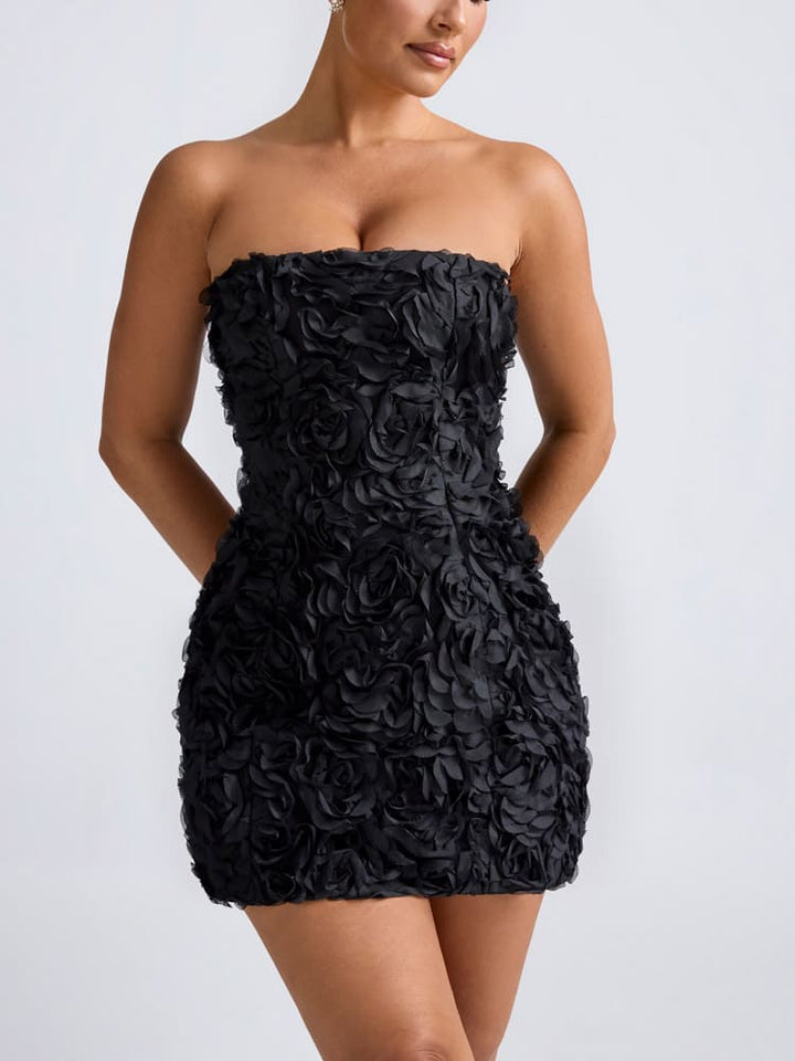 Μίνι Φόρεμα Bandeau A-Line Floral-Appliqué σε μαύρο χρώμα