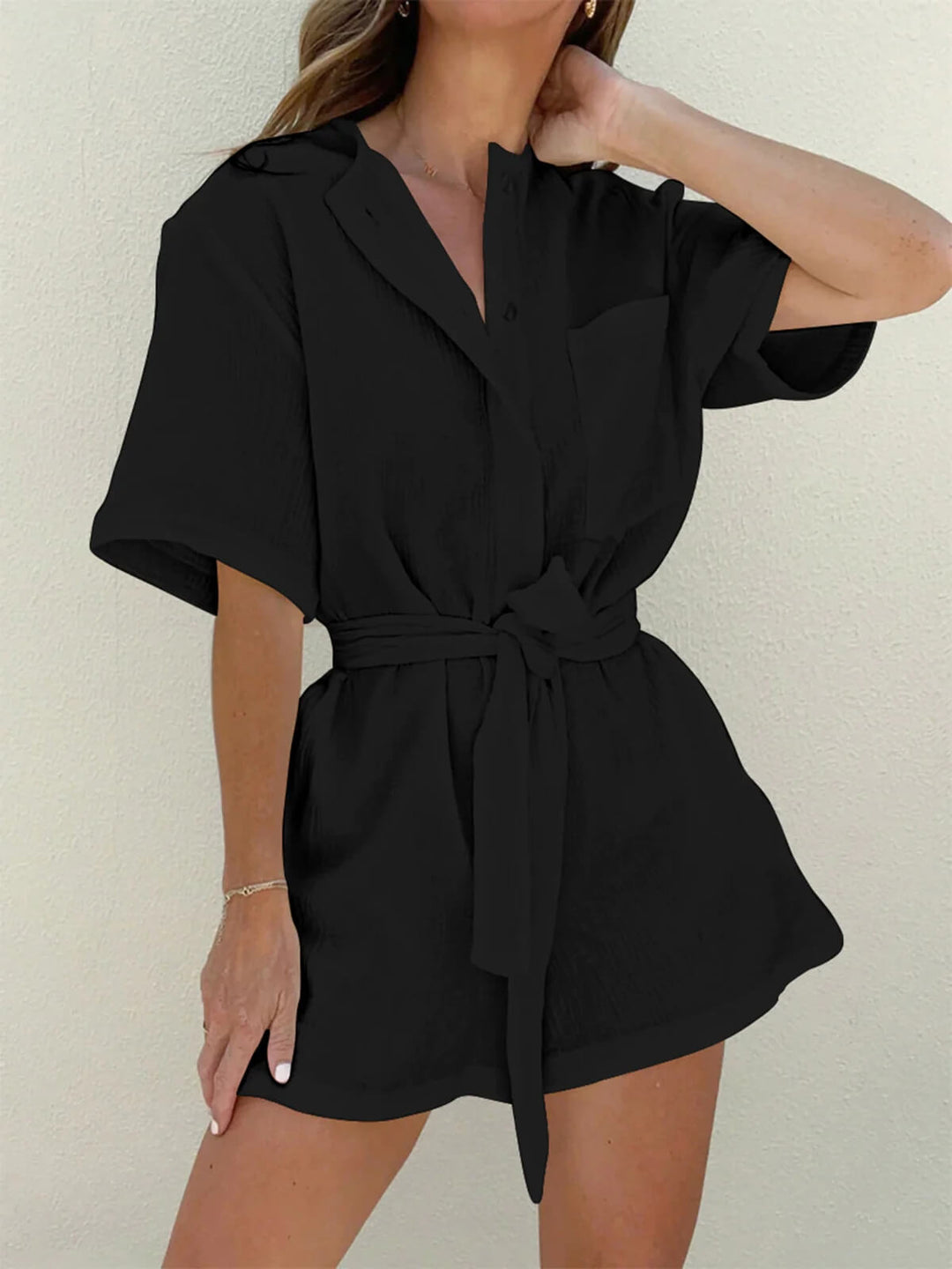 Λινό με υφή Cargo Belted Romper