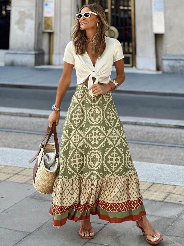 Barock Tribal Print Boho Maxi Rock Am Schwaarz