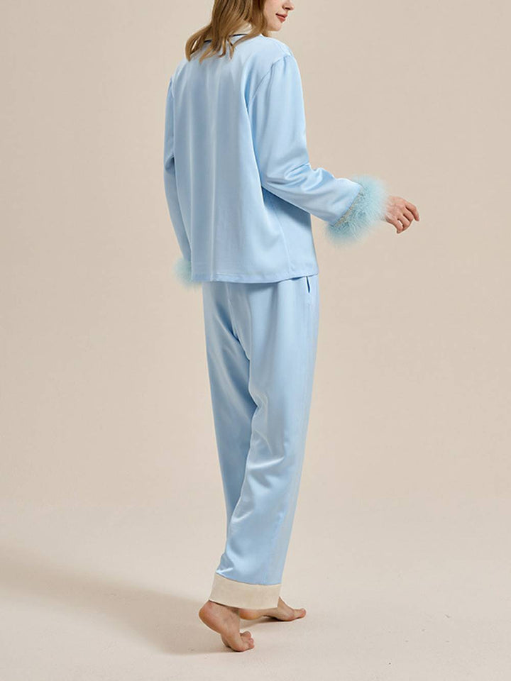 Feather Trim Röd Pyjamas Set