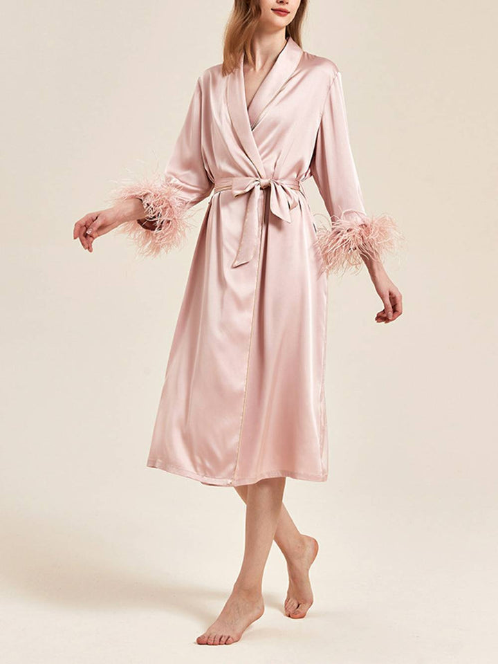 Robe de noiva de penas rosa