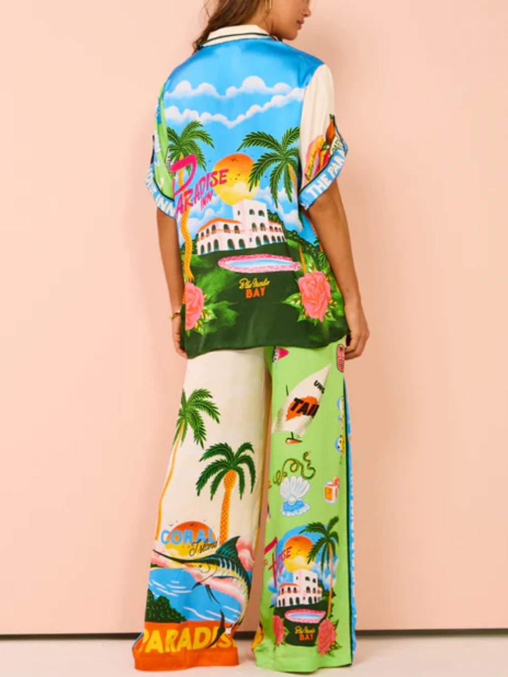 Sunny Beach zomerstijl bedrukte tweedelige set - broek