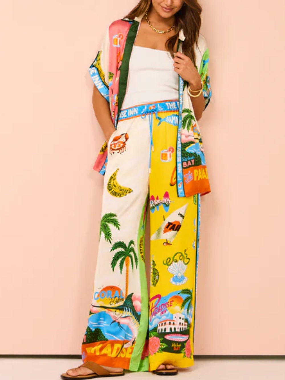 Sunny Beach Summer Style Printed Two Piece Set - Top