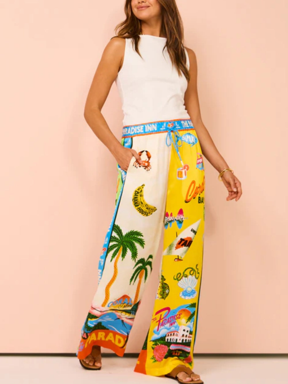 Sunny Beach zomerstijl bedrukte tweedelige set - broek