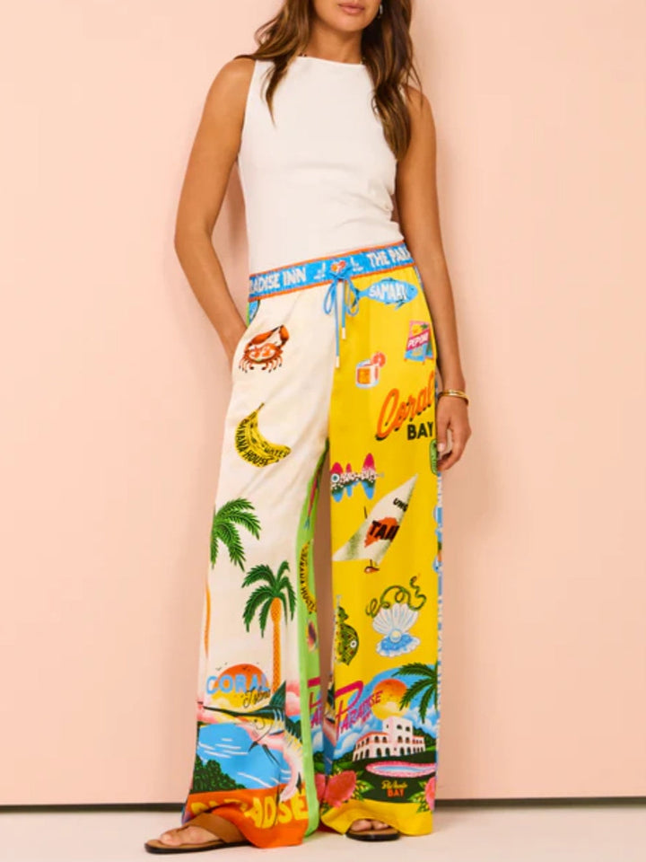 Sunny Beach nyári stílusú nyomtatott kétrészes szett - nadrág