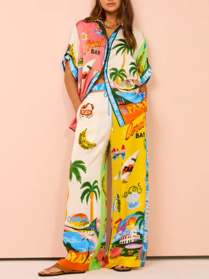 Sunny Beach Summer Style Printed Two Piece Set - Pants