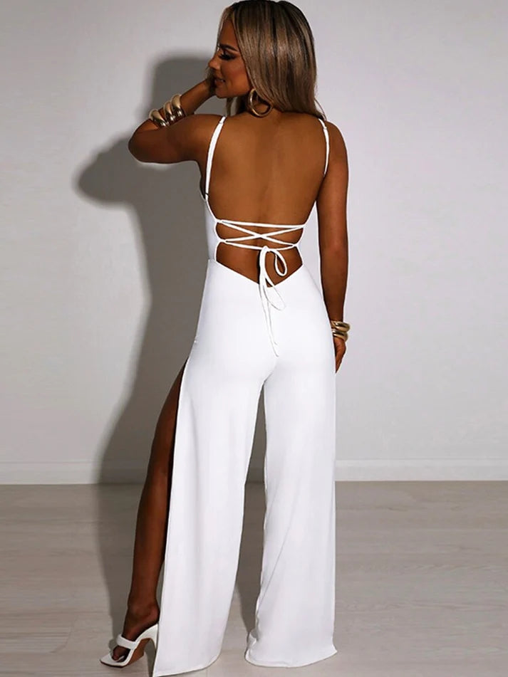 Backless Split Long Sleeveless Cami Jumpsuits